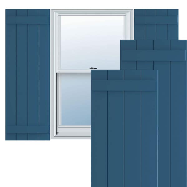 Ekena Millwork True Fit PVC Four Board Joined Board-n-Batten Shutters, Sojourn Blue, 21 1/2W x 41H, PR - TFP101BBF21X041HB