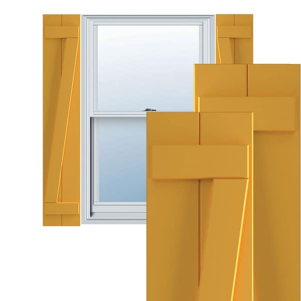 Ekena Millwork True Fit PVC, Two Board Joined Board-n-Batten Shutters w/Z-Bar, Turmeric , 10 3/4W x 38H, PR - TFP102BBF11X038TU