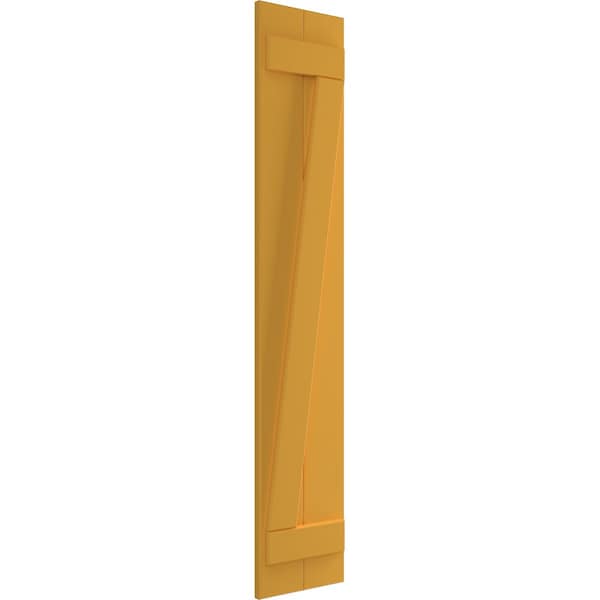 Ekena Millwork True Fit PVC, Two Board Joined Board-n-Batten Shutters w/Z-Bar, Turmeric , 10 3/4W x 38H, PR - TFP102BBF11X038TU