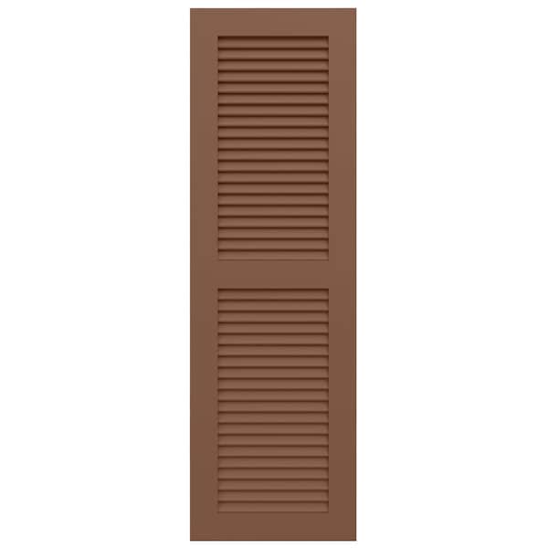 Ekena Millwork True Fit PVC, Two Equal Louver Shutters, Burnt Toffee, 18W x 71H, PR - TFP101LVF18X071BT