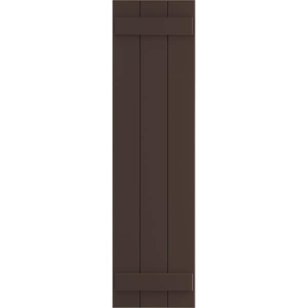 Ekena Millwork True Fit PVC Three Board Joined Board-n-Batten Shutters, Raisin Brown, 16 1/8W x 59H, PR - TFP101BBF16X059TB