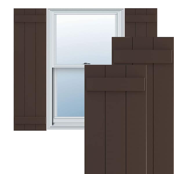 Ekena Millwork True Fit PVC Three Board Joined Board-n-Batten Shutters, Raisin Brown, 16 1/8W x 59H, PR - TFP101BBF16X059TB