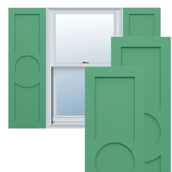 Ekena Millwork True Fit PVC Center Circle Arts & Crafts Fixed Mount Shutters, Lilly Pads, 12W x 60H, PR - TFP001AC12X060LP