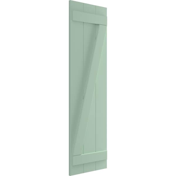 Ekena Millwork True Fit PVC, Three Board Joined Board-n-Batten Shutters w/Z-Bar, Seaglass , 16 1/8W x 55H, PR - TFP102BBF16X055SG