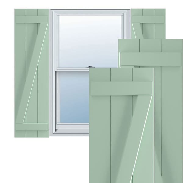 Ekena Millwork True Fit PVC, Three Board Joined Board-n-Batten Shutters w/Z-Bar, Seaglass , 16 1/8W x 55H, PR - TFP102BBF16X055SG