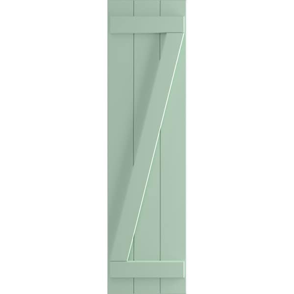 Ekena Millwork True Fit PVC, Three Board Joined Board-n-Batten Shutters w/Z-Bar, Seaglass , 16 1/8W x 55H, PR - TFP102BBF16X055SG