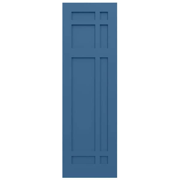 Ekena Millwork True Fit PVC San Juan Capistrano Mission Style Fixed Mount Shutters, Sojourn Blue, 15W x 32H, PR - TFP001SJ15X032HB