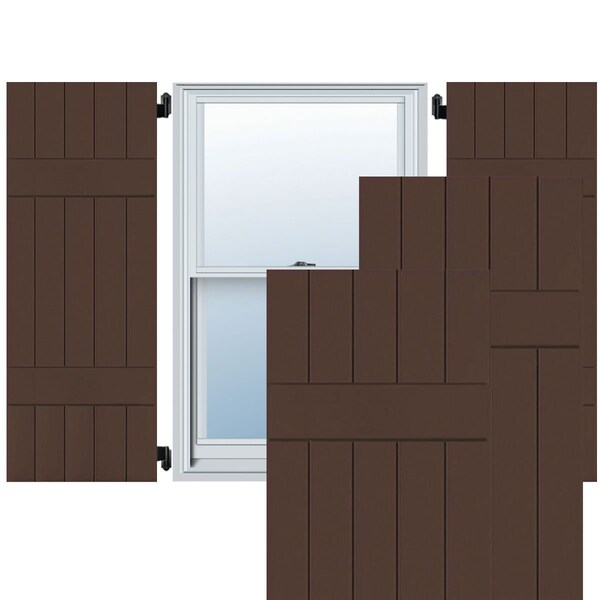 Ekena Millwork Exterior 5 Board (2 Batten) Real Wood Pine Board-n-Batten Shutters, Tudor Brown PR, RWB18X056TBP - RWB18X056TBP
