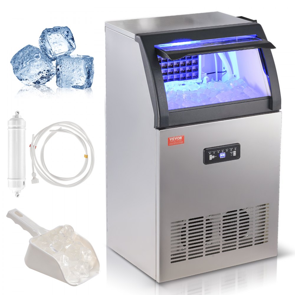 VEVOR Máquina para hacer hielo comercial, 130 libras/24 horas, máquina para hacer hielo, 55 cubitos de hielo en 12-15 minutos, máquina para hacer hielo con gabinete independiente con capacidad de almacenamiento de 24 libras, pantalla digital LED, para bar, hogar, oficina, restaurante - QSYYTSFBZBJQPC2HMV1