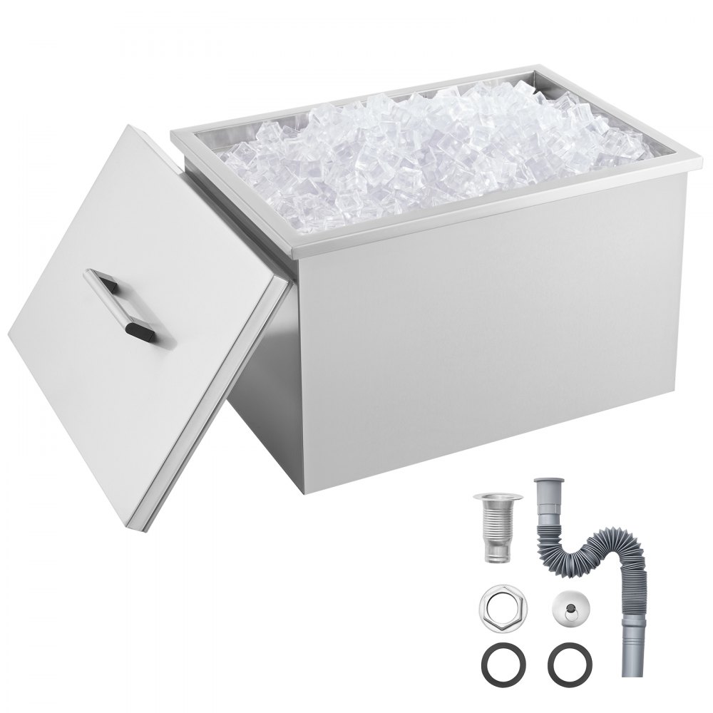 VEVOR 32 Quart Drop in Ice Chest Ice Cooler Ice Bin Stainless Steel 20"x14"x13" - QRSCBCBXGBXGS4PEDV0