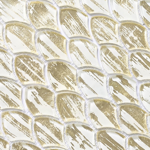 Apollo Tile Majeste 10.8in x 11.3in Glossy Gold and White Glass Mosaic Wall and Floor Tile 8.48 sqft/case, 10PK - APLASL8801A