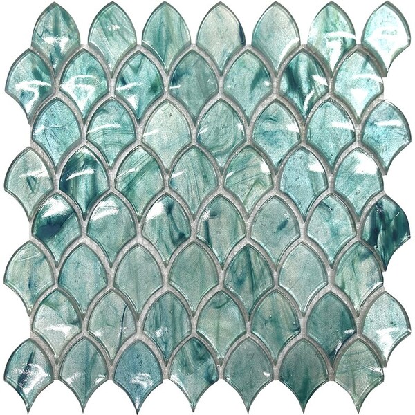 Apollo Tile Majeste 10.8 in. x 11.3 in. Glossy Sea Blue Glass Mosaic Wall and Floor Tile 8.48 sqft/case, 10PK - APLASL8803A