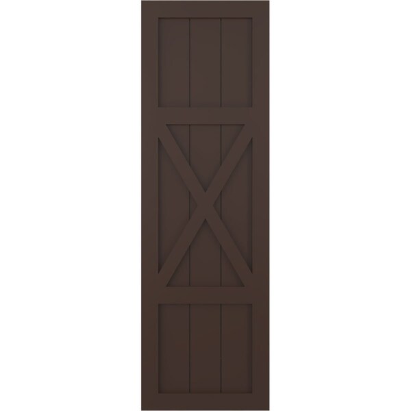 Ekena Millwork True Fit PVC Center X-Board Farmhouse Fixed Mount Shutters, Raisin Brown , 15W x 62H, PR - TFP107FH15X062TB