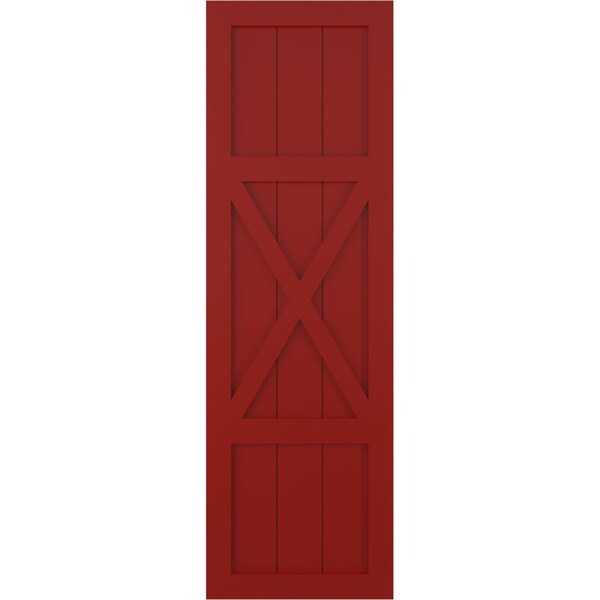 Ekena Millwork True Fit PVC Center X-Board Farmhouse Fixed Mount Shutters, Fire Red , 15W x 69H, PR - TFP107FH15X069BR