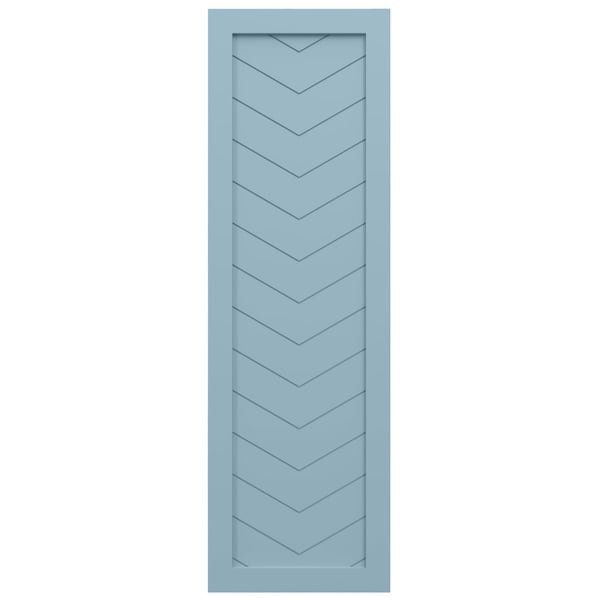 Ekena Millwork True Fit PVC Single Panel Chevron Modern Style Fixed Mount Shutters, Peaceful Blue, 12W x 52H, PR - TFP001CV12X052SB