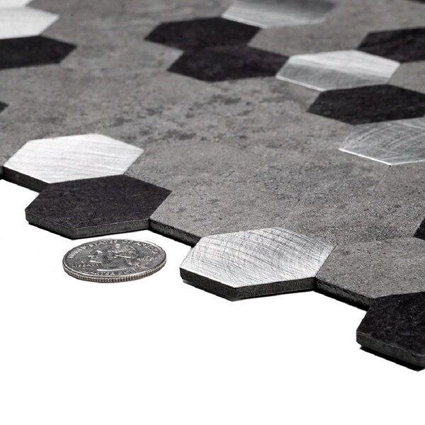 Apollo Tile 1.25 in. Slvr/Gry/Blk Hexagon 17.58 sq.ft 11.25 in. X11.25 in. Peel&Stick Tile, 10PK - TCPLST9903