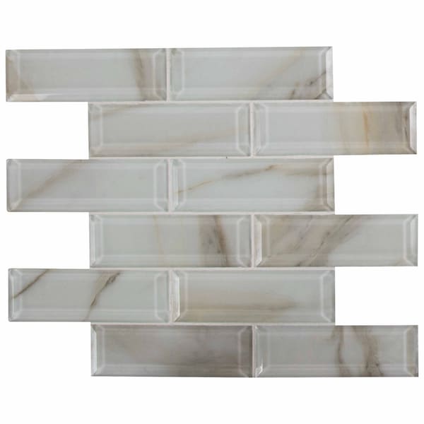 Msi Ivory Amber Beveled Subway 11.81 In. X 11.81 In. X 8Mm Glass Mesh-Mounted Mosaic Tile, 10PK - ZOR-MD-0256