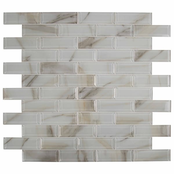 Msi Ivory Amber Beveled Subway 11.81 In. X 11.81 In. X 8Mm Glass Mesh-Mounted Mosaic Tile, 10PK - ZOR-MD-0256