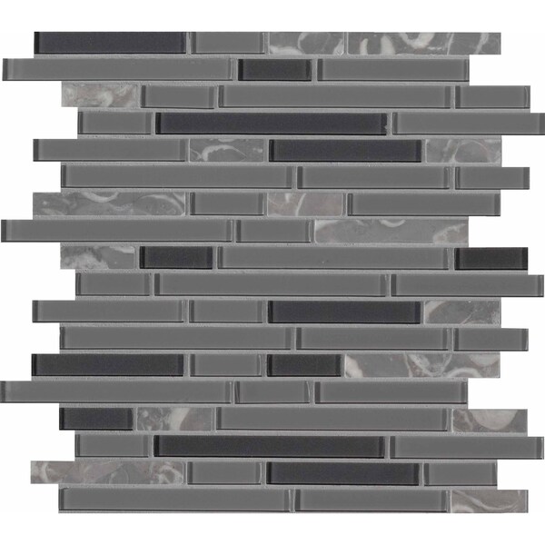 Msi Lorena Grigio Interlocking 12 In. X 12 In. X 4Mm Glass Stone Mesh-Mounted Mosaic Tile, 20PK - ZOR-MD-0205