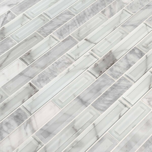 Msi Blocki Blanco Interlocking 12.2 In. X 11.61 In. X 8 Mm Glass Stone Mesh-Mounted Mosaic Tile, 10PK - ZOR-MD-0227