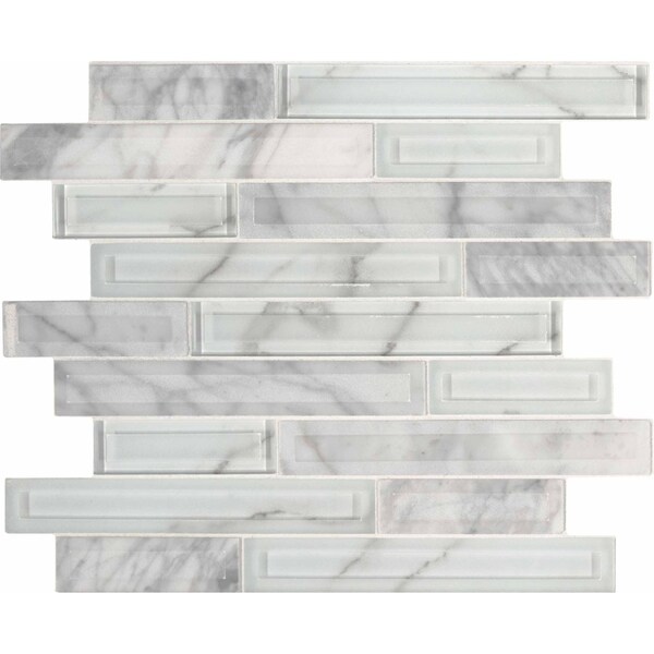 Msi Blocki Blanco Interlocking 12.2 In. X 11.61 In. X 8 Mm Glass Stone Mesh-Mounted Mosaic Tile, 10PK - ZOR-MD-0227