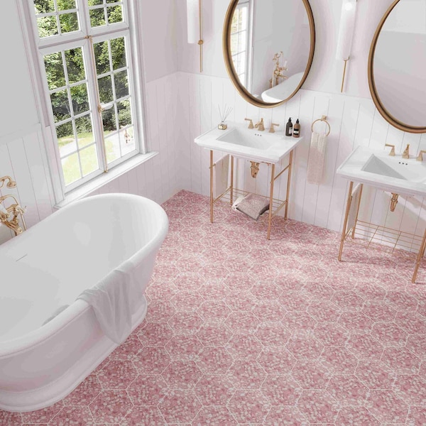 Apollo Tile Zenith 9 x 11 in. Matte Blush Pink Porcelain Hexagon Wall and Floor Tile 8.07 sq ft/case, 16PK - HEX88TERROSA