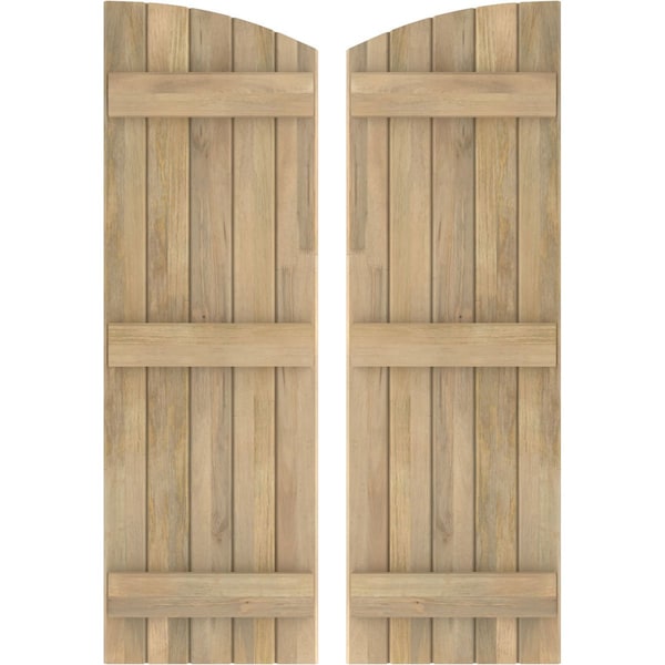 Ekena Millwork Americraft 5-Board (3 Batten) Wood Joined Board-n-Batten Shutters w/Ellipt Top, ARW401BE518X77UNH, PR - ARW401BE518X77UNH