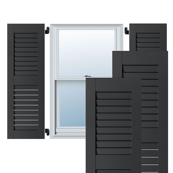 Ekena Millwork 15"W x 35"H Exterior Real Wood Sapele Mahogany Open Louvered Shutters, Black PR - RWL15X035BLM