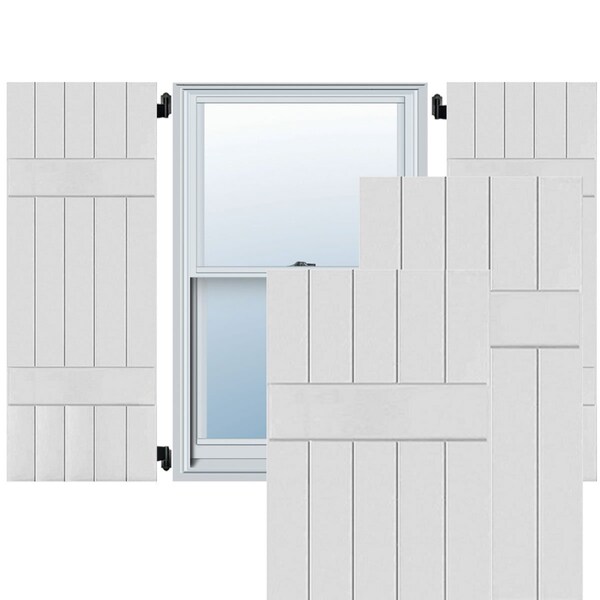 Ekena Millwork 18"W x 35"H Exterior Five Board (2 Batten) Real Wood Pine Board-n-Batten Shutters, Primed PR - RWB18X035PRP