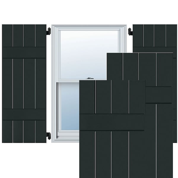 Ekena Millwork 4 Board (2 Batten) Wood Pine Board-n-Batten Shutters, Black Forest Green PR, RWB15X054DGP - RWB15X054DGP