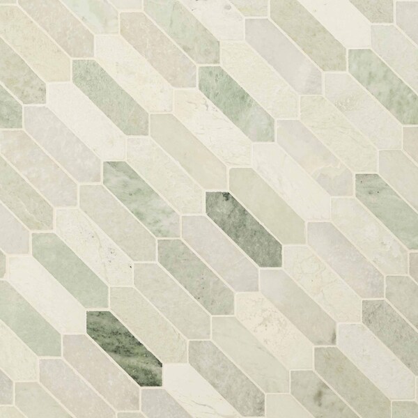 Msi Icelandic Green Picket 12 In X 12 In. Polished Marble Mosaic Tile, 10PK - ZOR-MD-0397