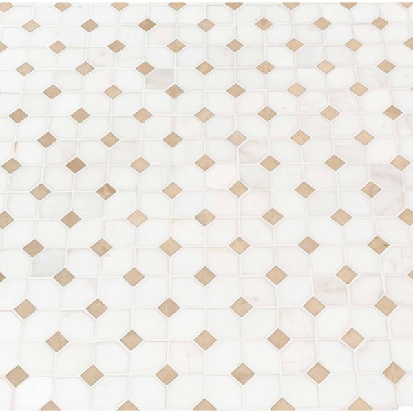 Msi Bianco Dolomite Crema Dotty SAMPLE Polished Marble Mesh-Mounted Mosaic Tile - ZOR-MD-0249-SAM