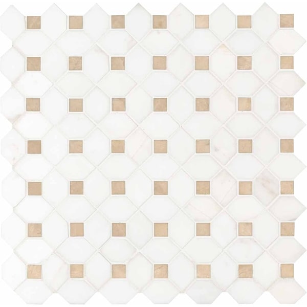Msi Bianco Dolomite Crema Dotty SAMPLE Polished Marble Mesh-Mounted Mosaic Tile - ZOR-MD-0249-SAM
