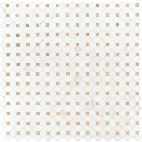 Msi Bianco Dolomite Crema Dotty SAMPLE Polished Marble Mesh-Mounted Mosaic Tile - ZOR-MD-0249-SAM