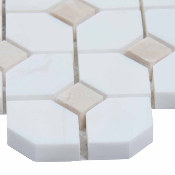Msi Bianco Dolomite Crema Dotty SAMPLE Polished Marble Mesh-Mounted Mosaic Tile - ZOR-MD-0249-SAM