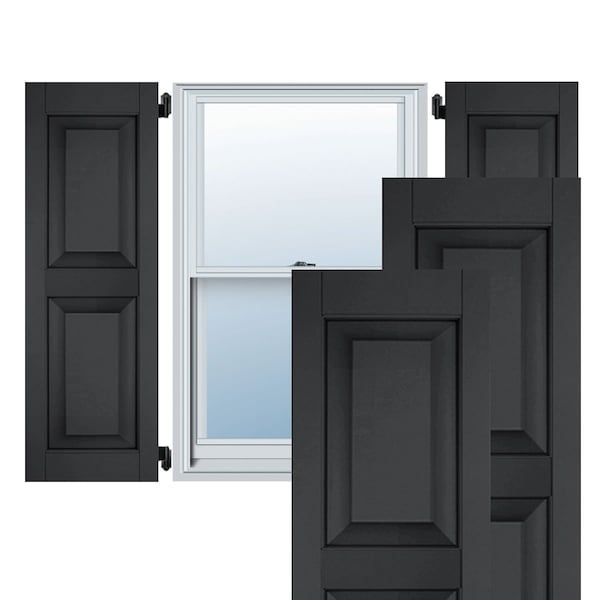 Ekena Millwork 15"W x 46"H Exterior Real Wood Sapele Mahogany Raised Panel Shutters, Black PR - RWR15X046BLM