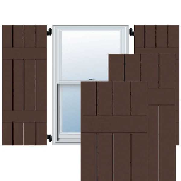 Ekena Millwork Exterior 4 Board (2 Batten) Real Wood Pine Board-n-Batten Shutters, Tudor Brown PR, RWB15X030TBP - RWB15X030TBP