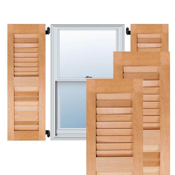 Ekena Millwork 18"W x 53"H Exterior Real Wood Sapele Mahogany Open Louvered Shutters, Unfinished PR - RWL18X053UNM