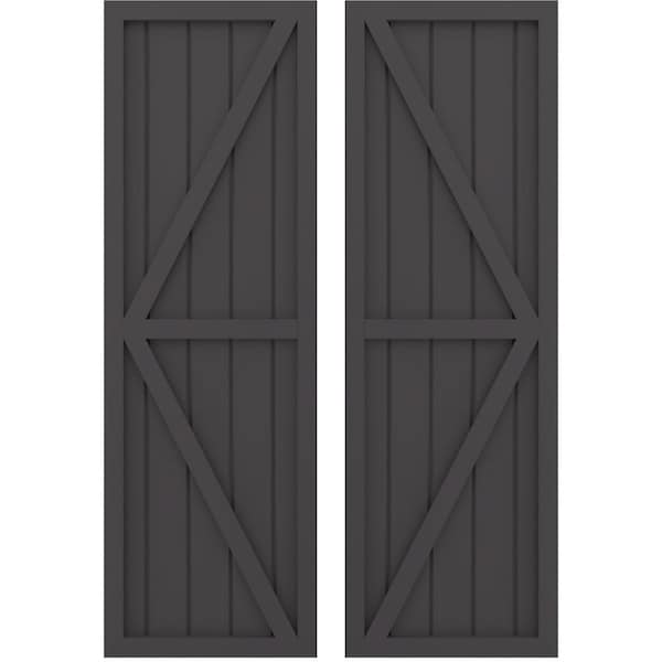 Ekena Millwork Americraft 5-Board Wood 2 Equal Panel Frmd Board-n-Batten Shutters w/Dubl Z-Bar, ARW102BF518X72SMH, PR - ARW102BF518X72SMH