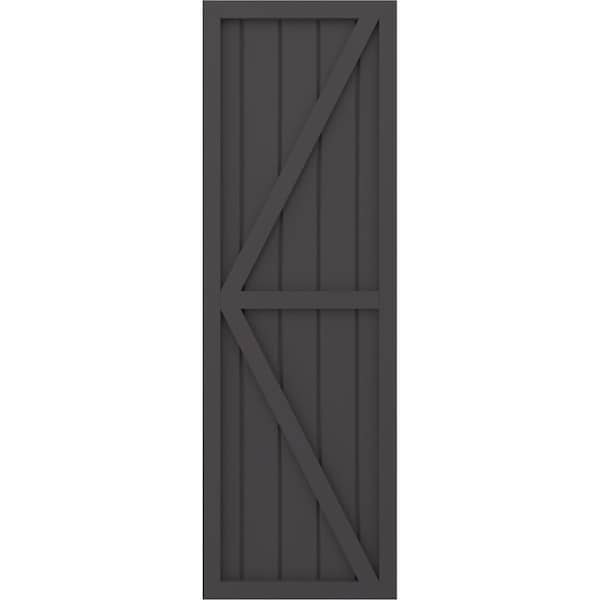 Ekena Millwork Americraft 5-Board Wood 2 Equal Panel Frmd Board-n-Batten Shutters w/Dubl Z-Bar, ARW102BF518X72SMH, PR - ARW102BF518X72SMH