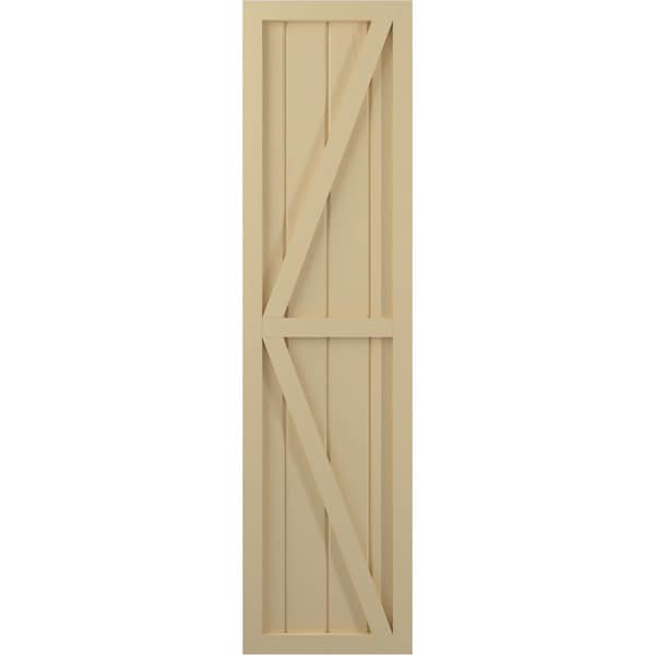 Ekena Millwork Americraft 4-Board Wood 2 Equal Panel Frmd Board-n-Batten Shutters w/Dubl Z-Bar, ARW102BF414X78NTH, PR - ARW102BF414X78NTH