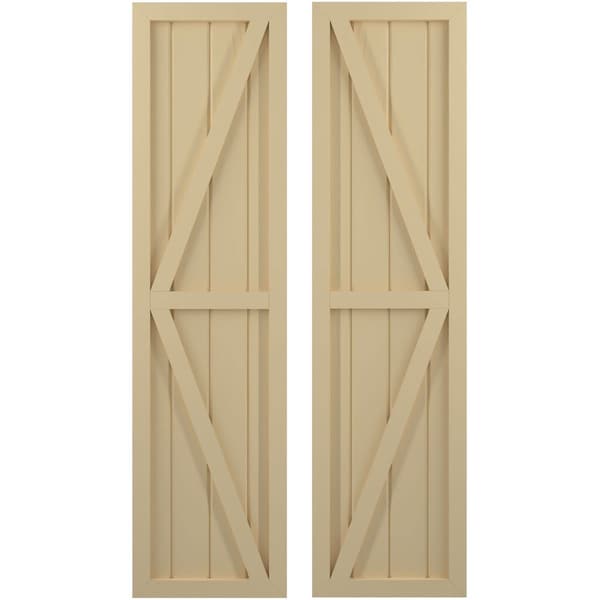 Ekena Millwork Americraft 4-Board Wood 2 Equal Panel Frmd Board-n-Batten Shutters w/Dubl Z-Bar, ARW102BF414X78NTH, PR - ARW102BF414X78NTH