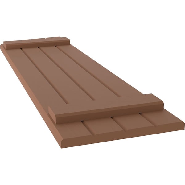 Ekena Millwork Americraft 4-Board (2 Batten) Wood Joined Board-n-Batten Shutters w/Ellipt Top, ARW101BE414X37BTH, PR - ARW101BE414X37BTH