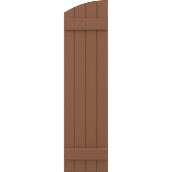 Ekena Millwork Americraft 4-Board (2 Batten) Wood Joined Board-n-Batten Shutters w/Ellipt Top, ARW101BE414X37BTH, PR - ARW101BE414X37BTH