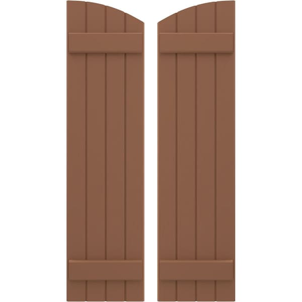 Ekena Millwork Americraft 4-Board (2 Batten) Wood Joined Board-n-Batten Shutters w/Ellipt Top, ARW101BE414X37BTH, PR - ARW101BE414X37BTH