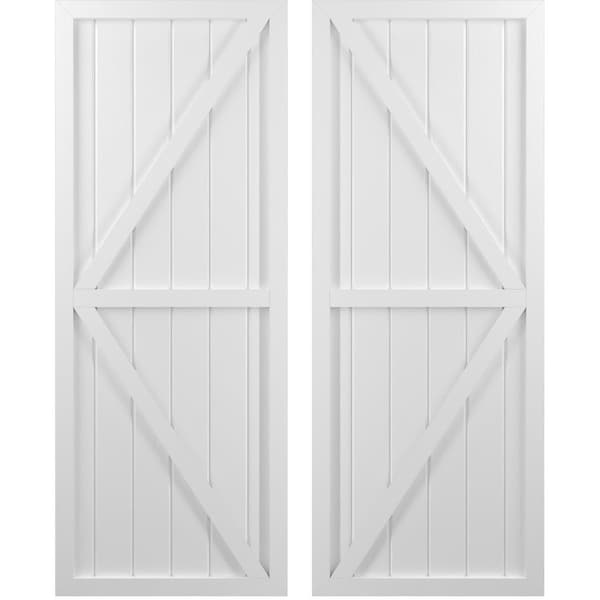 Ekena Millwork Americraft 6-Board Wood 2 Equal Panel Frmd Board-n-Batten Shutters w/Dubl Z-Bar, ARW102BF621X43WHH, PR - ARW102BF621X43WHH