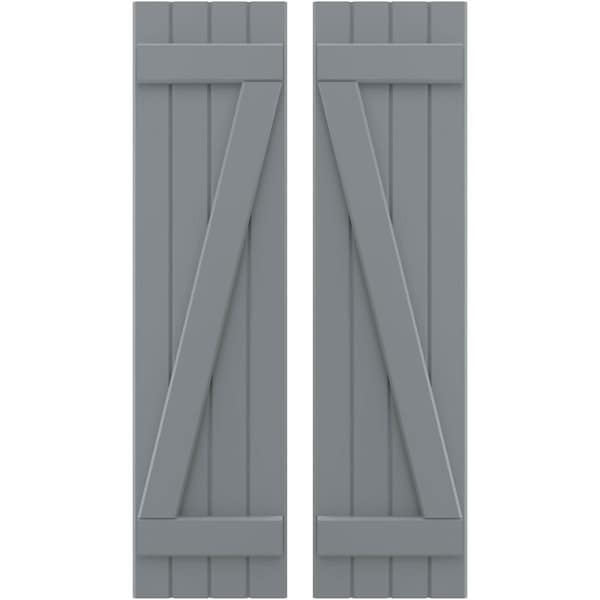 Ekena Millwork Americraft 4-Board (2 Batten) Wood Joined Board-n-Batten Shutters w/ Z-Bar, ARW102BB414X70CHH, PR - ARW102BB414X70CHH