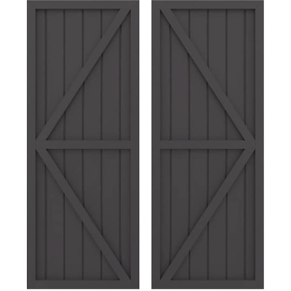 Ekena Millwork Americraft 6-Board Wood 2 Equal Panel Frmd Board-n-Batten Shutters w/Dubl Z-Bar, ARW102BF621X41SMH, PR - ARW102BF621X41SMH