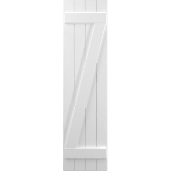 Ekena Millwork Americraft 4-Board (2 Batten) Wood Joined Board-n-Batten Shutters w/ Z-Bar, ARW102BB414X39WHH, PR - ARW102BB414X39WHH