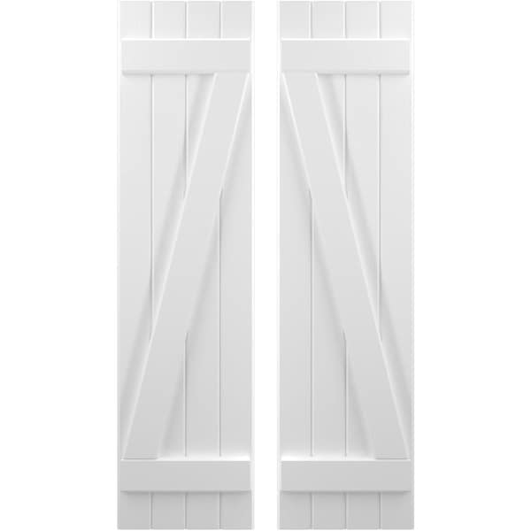 Ekena Millwork Americraft 4-Board (2 Batten) Wood Joined Board-n-Batten Shutters w/ Z-Bar, ARW102BB414X39WHH, PR - ARW102BB414X39WHH